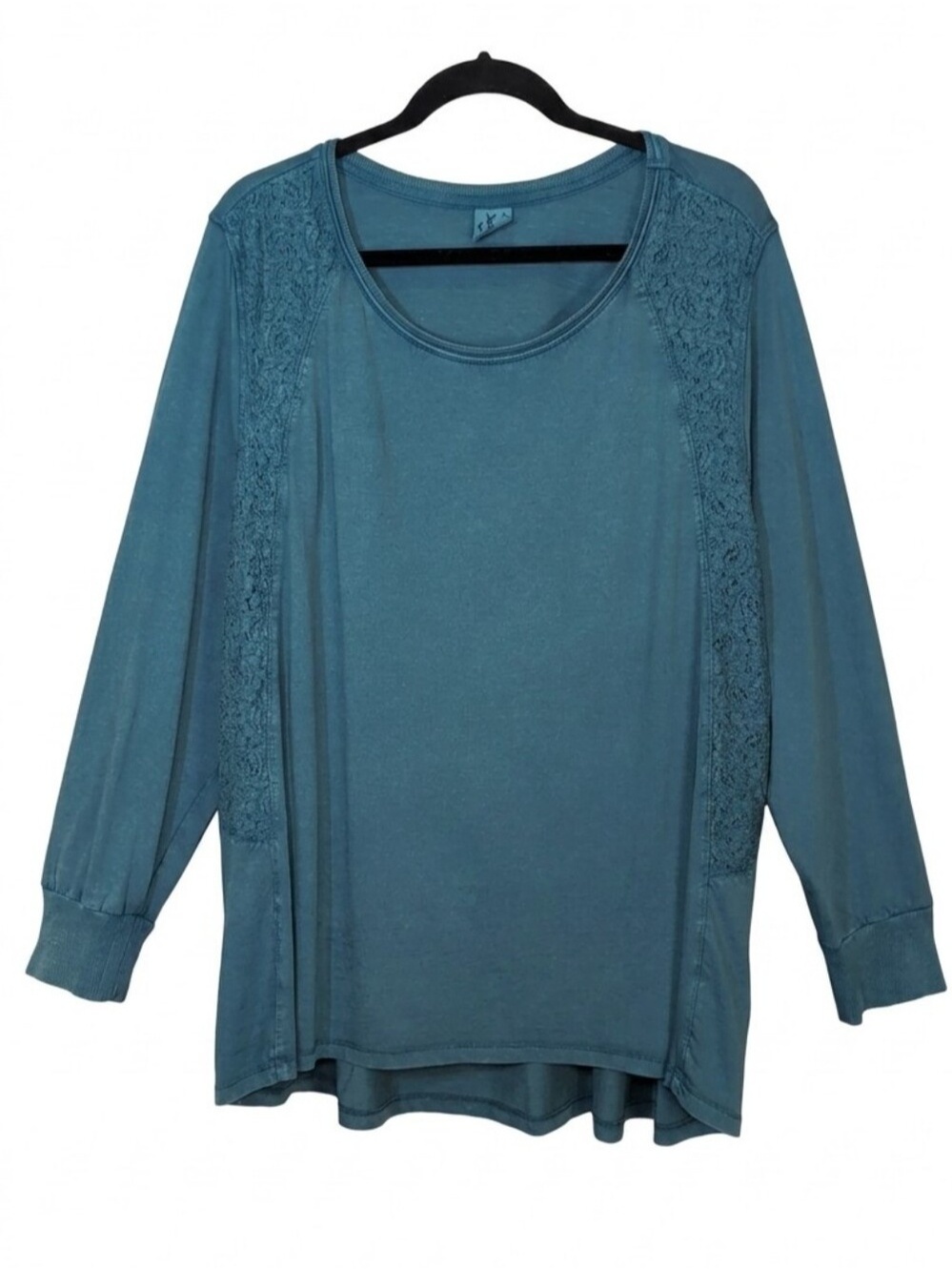 dC Jeans Teal Blue Floral Lace Panel Long Sleeve Top Plus Size 3X Reitmans Tunic